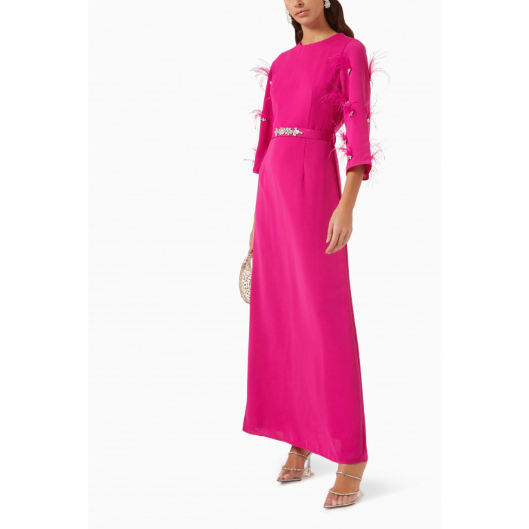 Serpil - Jeweled Belted Maxi Dress in Crepe