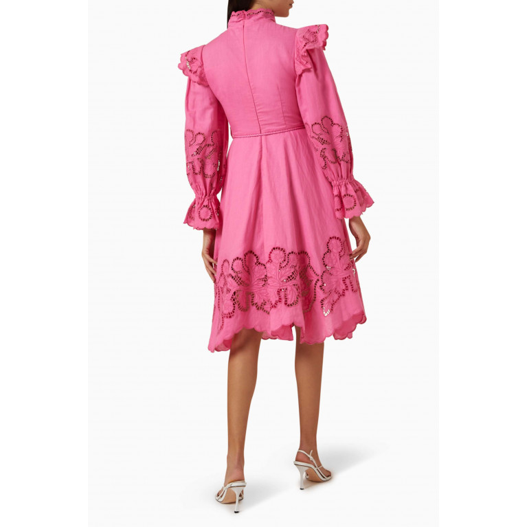 Serpil - Ruffle-trimmed Midi Dress in Cotton-hemp Blend Pink