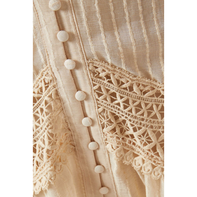 Serpil - Lace Panel Midi Dress in Cotton Neutral