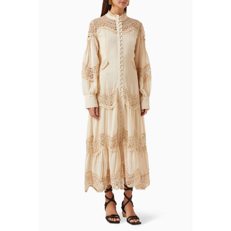Serpil - Lace Panel Midi Dress in Cotton Neutral