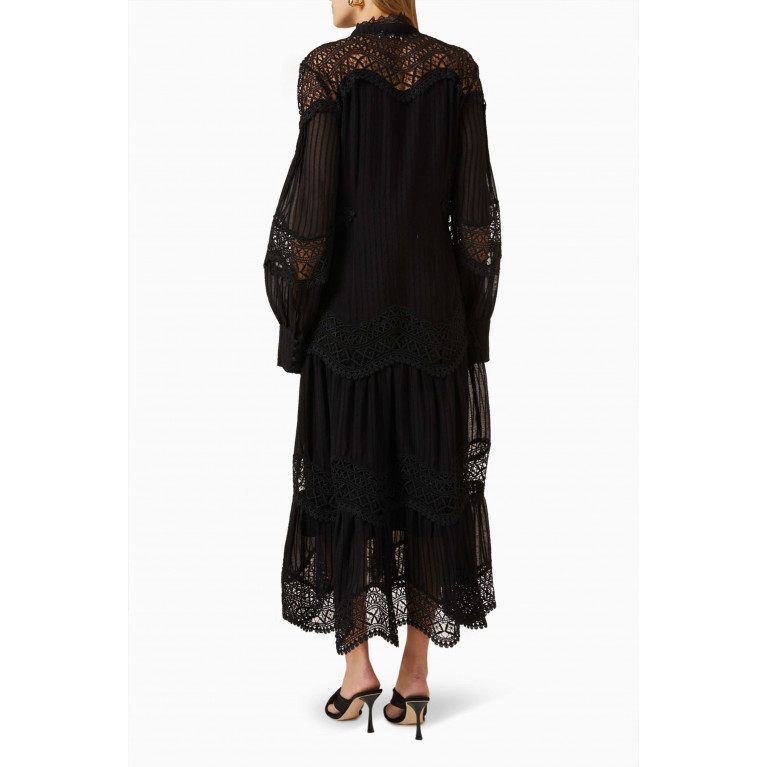 Serpil - Lace Panel Midi Dress in Cotton Black