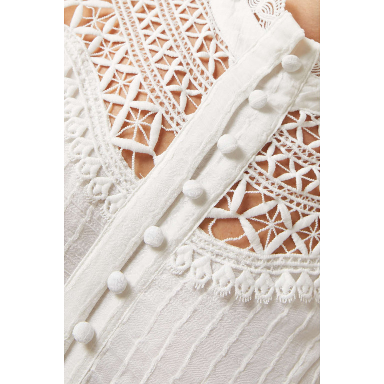 Serpil - Lace Panel Midi Dress in Cotton White