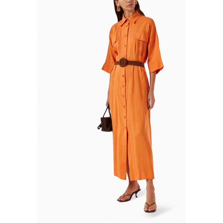 Serpil - Belted Shirt Maxi Dress in Linen Orange