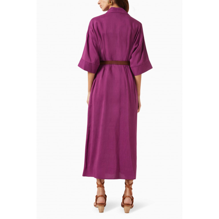 Serpil - Belted Shirt Maxi Dress in Linen Purple