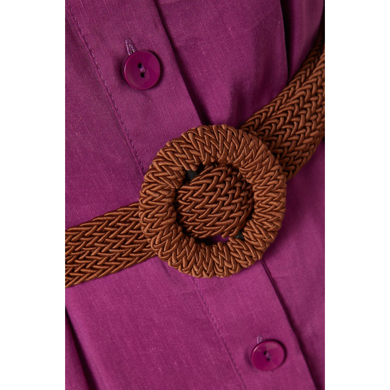 Serpil - Belted Shirt Maxi Dress in Linen Purple