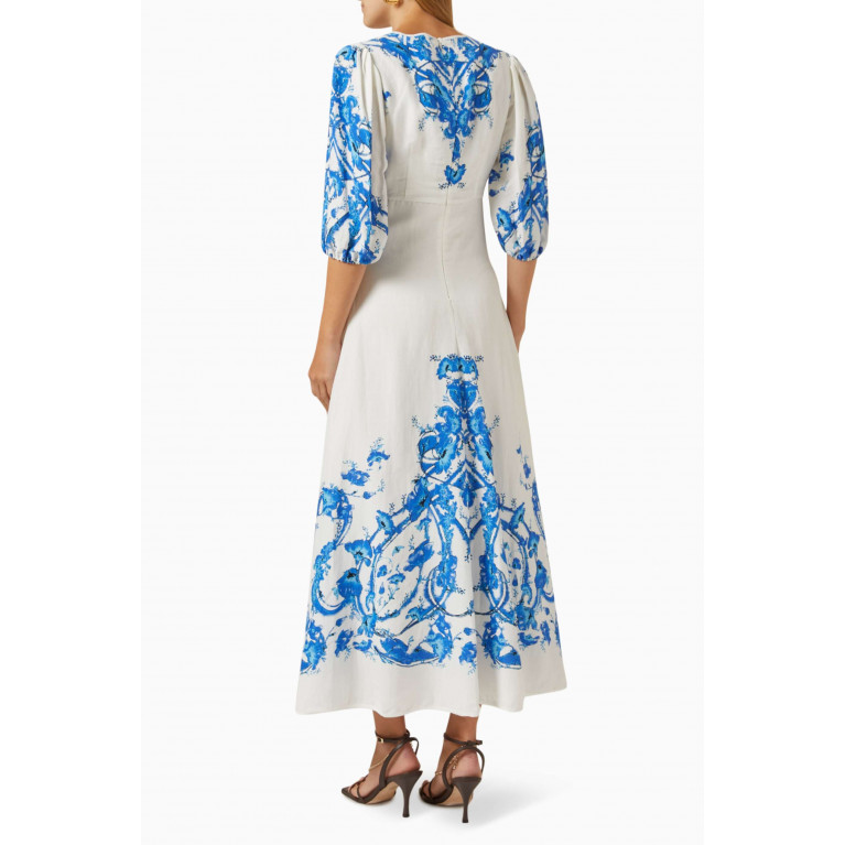 Serpil - Printed Maxi Dress in Linen Blue