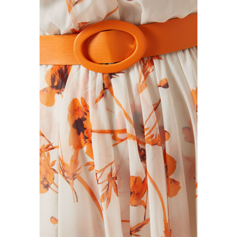 Serpil - Floral-print Tiered Midi Dress Orange