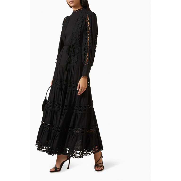 Serpil - Lace-up Tiered Midi Dress Black