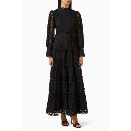 Serpil - Lace-up Tiered Midi Dress Black