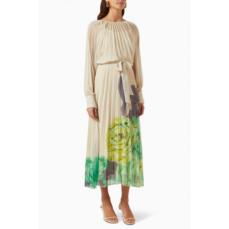 Serpil - Floral-print Pleated Midi Dress Green