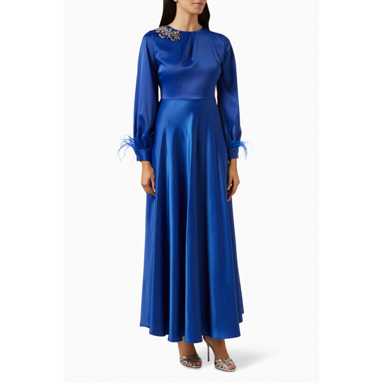 Serpil - Embellished Maxi Dress in Satin Blue