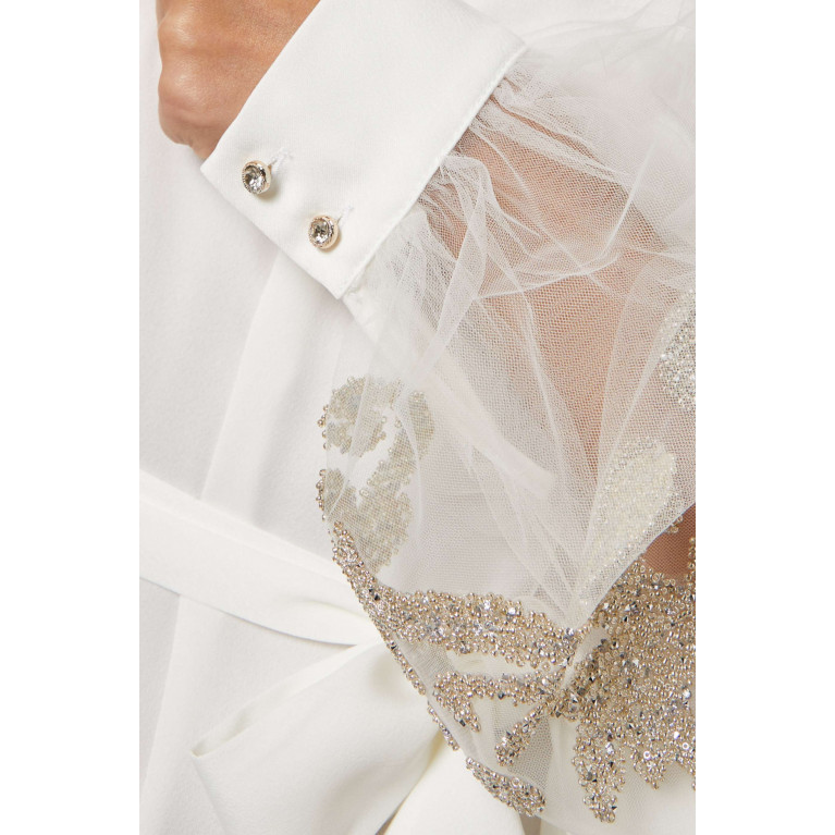 Serpil - Embellished Tulle-sleeves Maxi Dress in Crepe