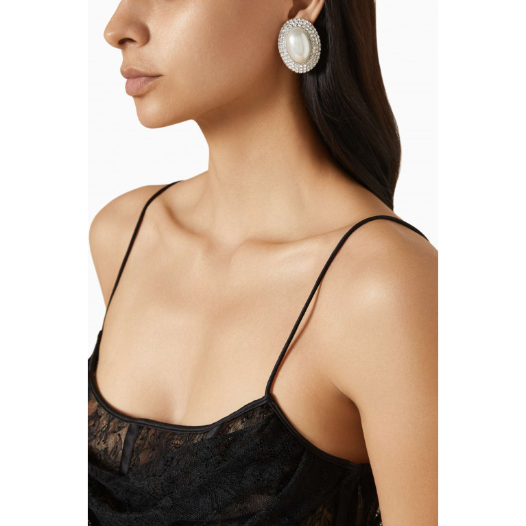 Alessandra Rich - Pearl Crystal Clip-on Stud Earrings