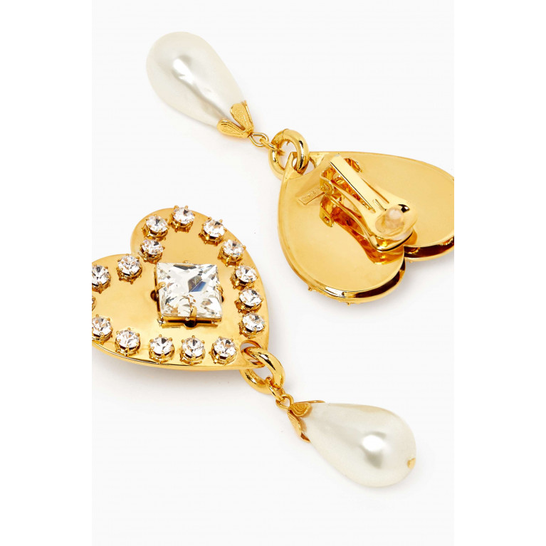 Alessandra Rich - Heart Crystal-embellished Pearl Drop Earrings in Brass