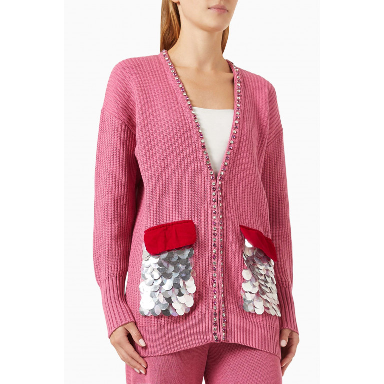 Izaak Azanei - Velvet & Sequin Pocket Oversized Cardigan in Cotton-knit