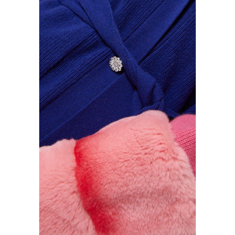 Izaak Azanei - Colour-block Rabbit Fur Belted Cardigan in Merino Wool