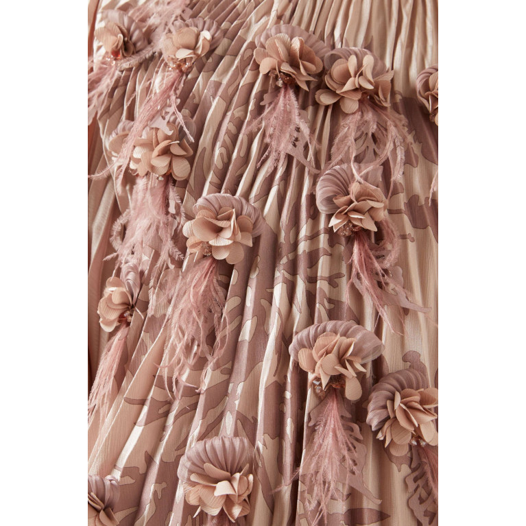 Ruya - Feather-embellished Pleated Kaftan Neutral