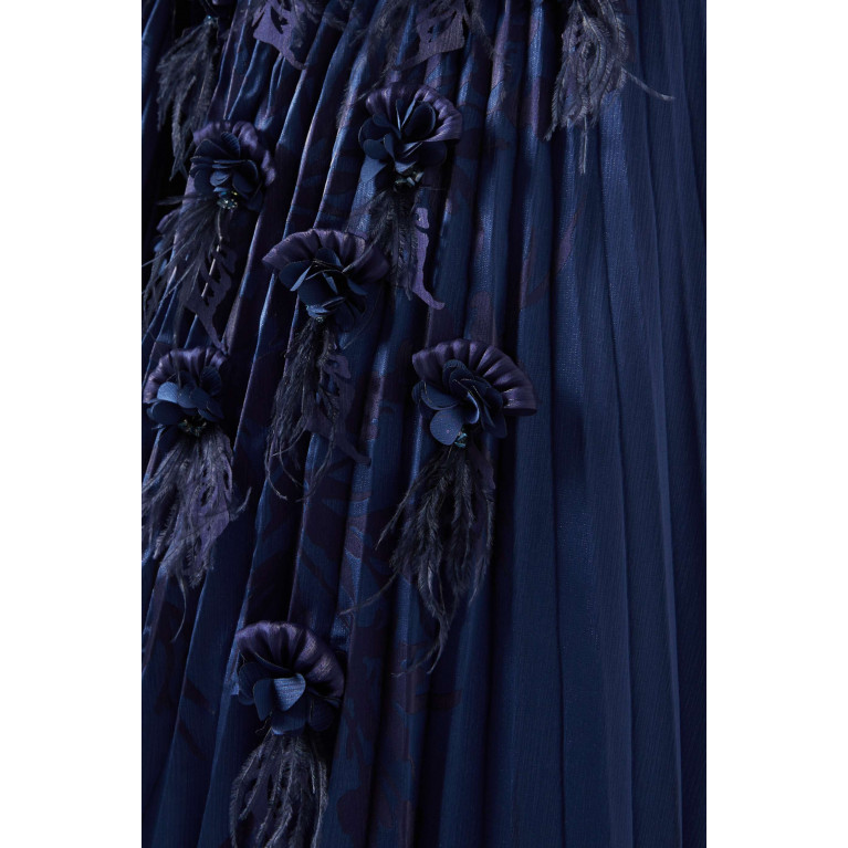 Ruya - Feather-embellished Pleated Kaftan Blue