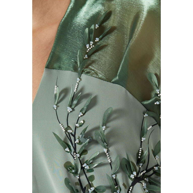 Ruya - Floral bead-embellished Kaftan Green