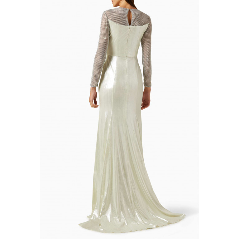 Bazza Alzouman - Rhinestone-net Maxi Dress in Metallic-fabric