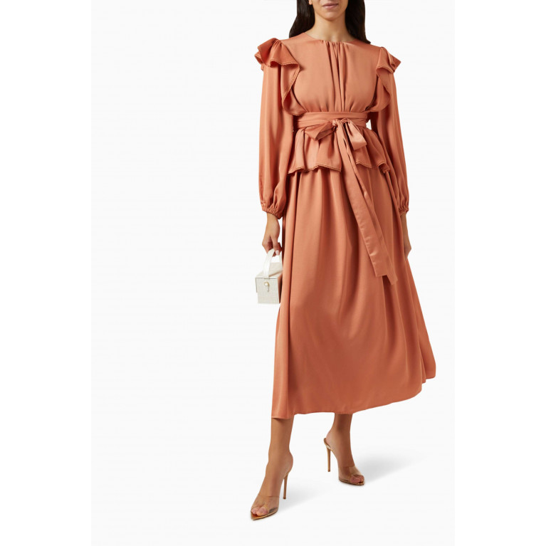 Qui Prive - Belted Maxi Dress in Satin-crepe