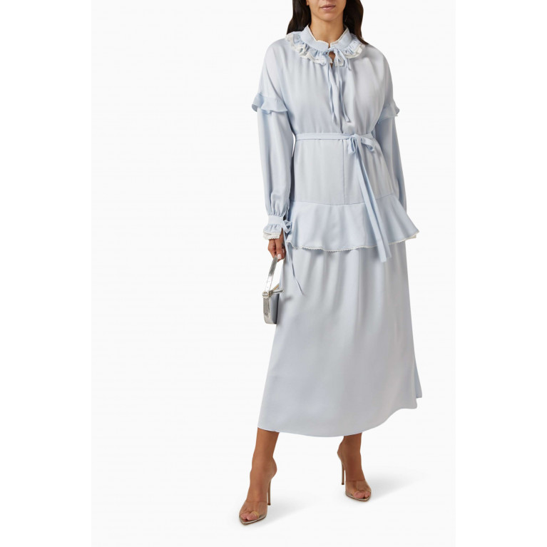 Qui Prive - Lace Ruffle-trimmed Maxi Dress in Satin-crepe