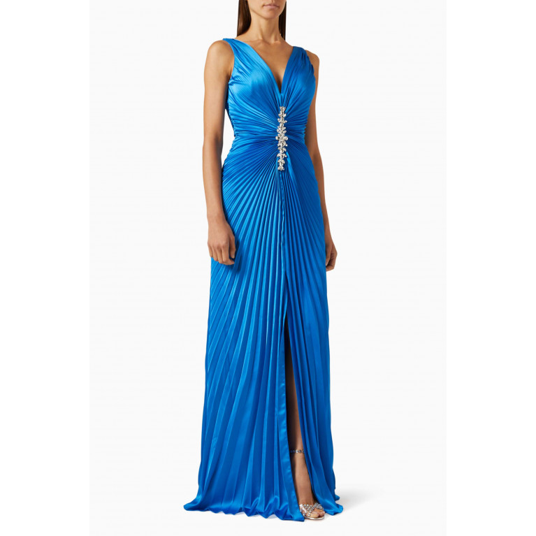 NASS - Plisse Crystal-embellished Dress in satin Blue
