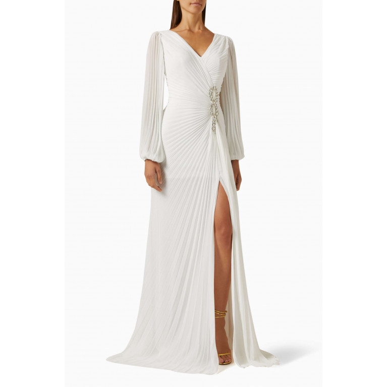 NASS - Plisse Crystal-embellished Dress Neutral