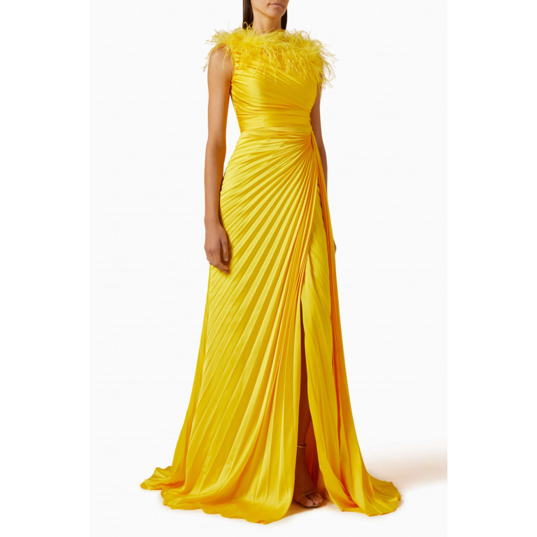 NASS - Plisse Feather-embellished Dress Yellow
