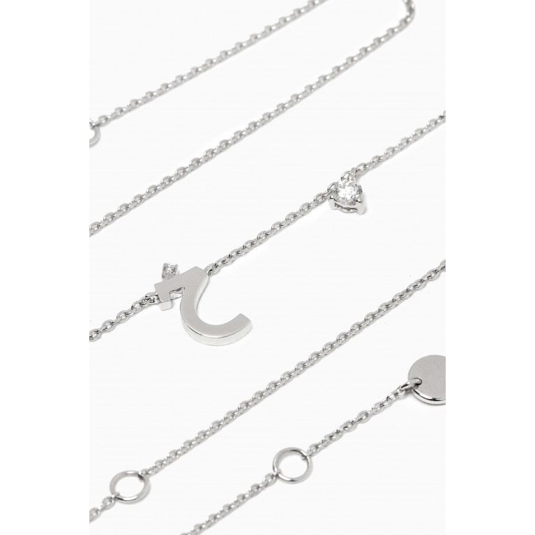 HIBA JABER - Diamond Droplets Arabic Initial Necklace - Letter "Kha" in 18kt White Gold