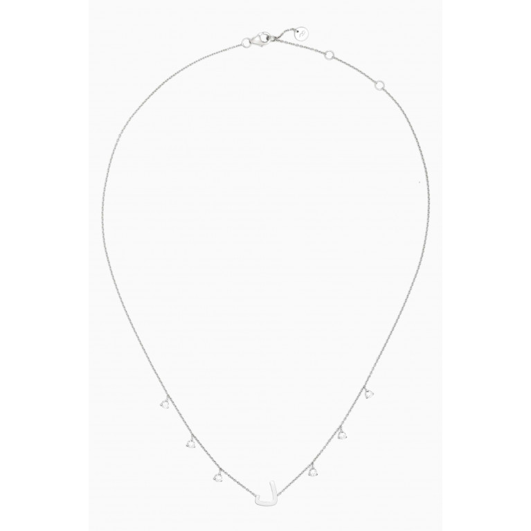 HIBA JABER - Diamond Droplet Arabic Initial Necklace - Letter "D" in 18kt White Gold