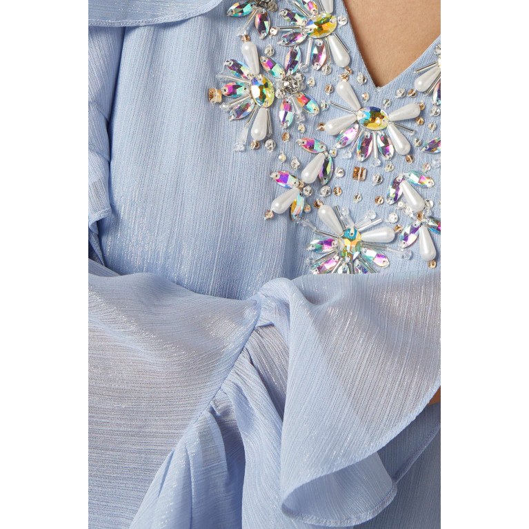Vione - Selena Embellished Kaftan in Crinkle-chiffon Blue