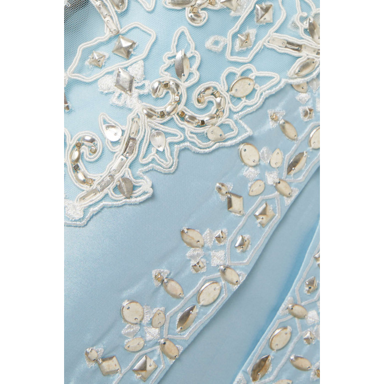 Vione - Adriana Embellished Kaftan in Taffeta & Tulle Blue