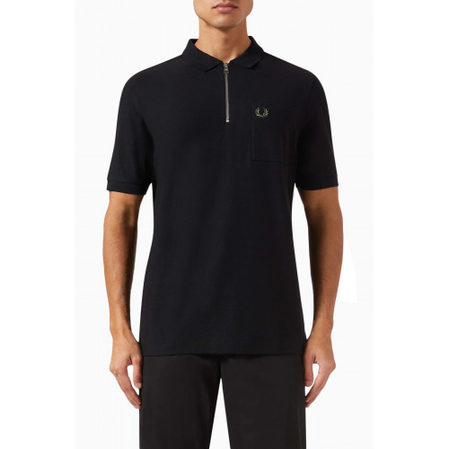 Fred Perry - Zip-up Polo Shirt in Waffle Cotton-jacquard