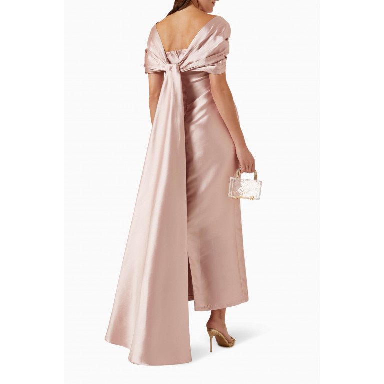 Alize - Cape-sleeve Maxi Dress in Jacquard Pink
