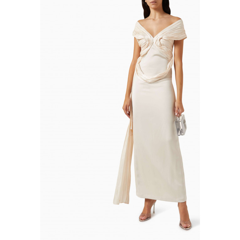 Alize - Crystal-embellished Dress in Stretch-satin Neutral