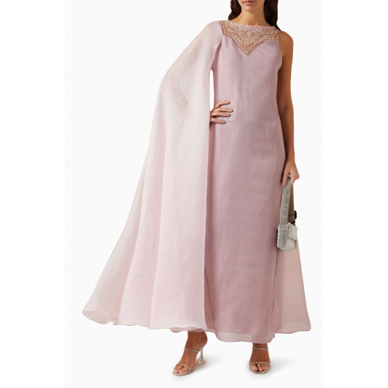 Alize - Embellished One-sleeve Dress in Organza Pink