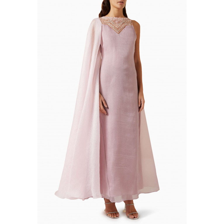 Alize - Embellished One-sleeve Dress in Organza Pink