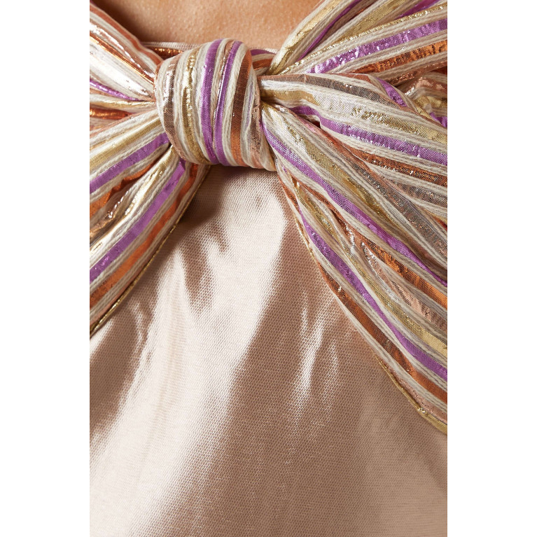 Alize - Metallic-stripe Knotted Maxi Dress in Satin