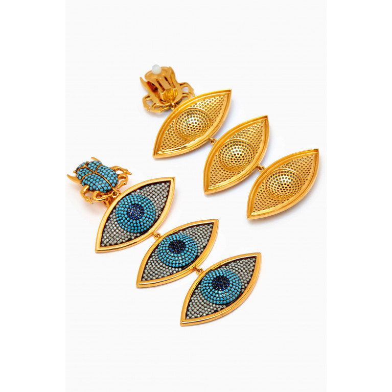 Begum Khan - Scarab Nazar Clip Earrings in 24kt Gold-plated Bronze
