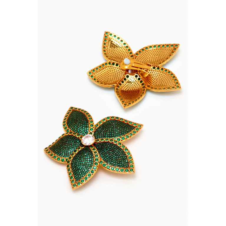 Begum Khan - Lotus Stud Clip Earrings in 24kt Gold-plated Bronze