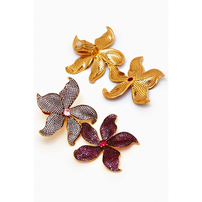 Begum Khan - Double Lilium Drop Earrings in 24kt Gold-plated Bronze