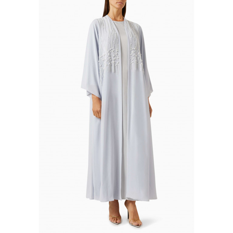 Homa Q - 3-piece Embellished Abaya Set in Chiffon & Satin