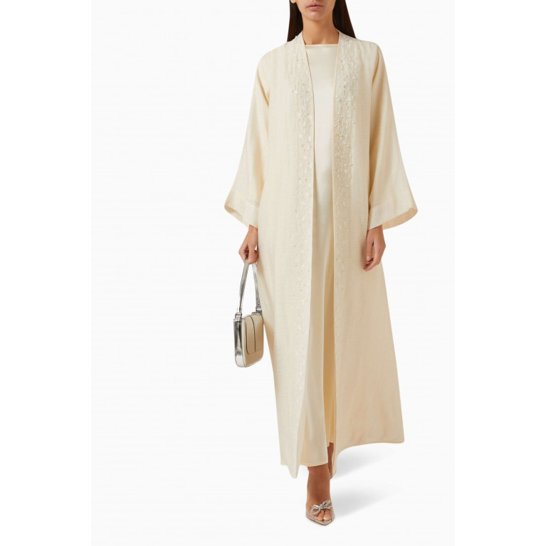 Homa Q - Embellished Abaya & Dress Set in Cotton-organza