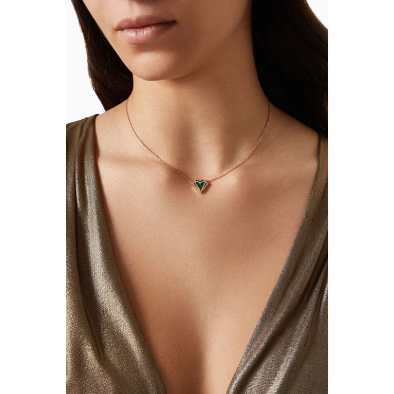 Charmaleena - My Heart Malachite & Diamond Necklace in 18kt Gold