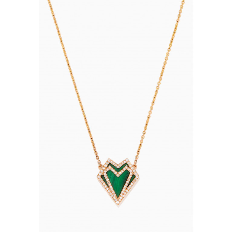 Charmaleena - My Heart Malachite & Diamond Necklace in 18kt Gold