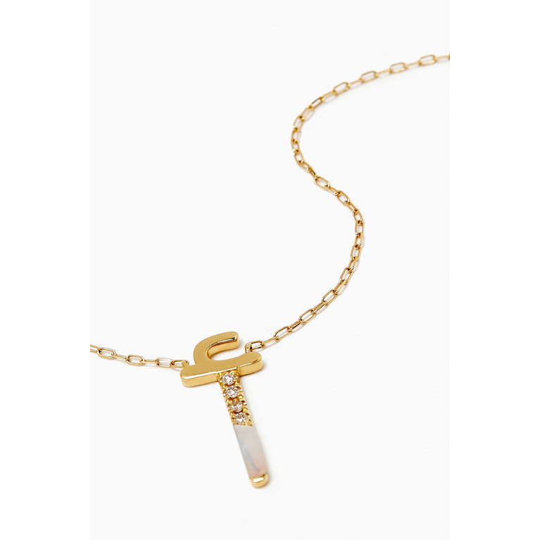 Charmaleena - 28 Initial Mother of Pearl & Diamond Necklace in 18kt Gold