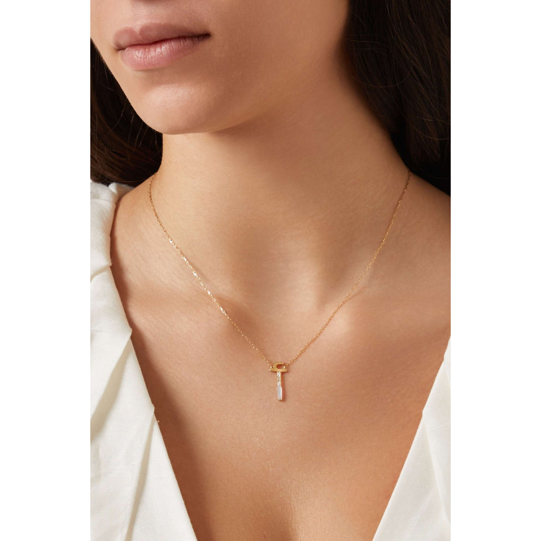Charmaleena - 28 Initial Mother of Pearl & Diamond Necklace in 18kt Gold