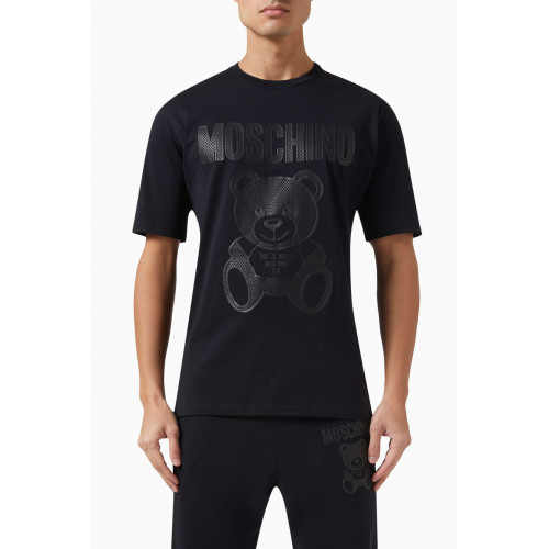 Moschino - Teddy Bear Mesh Logo T-shirt in Organic Cotton Jersey