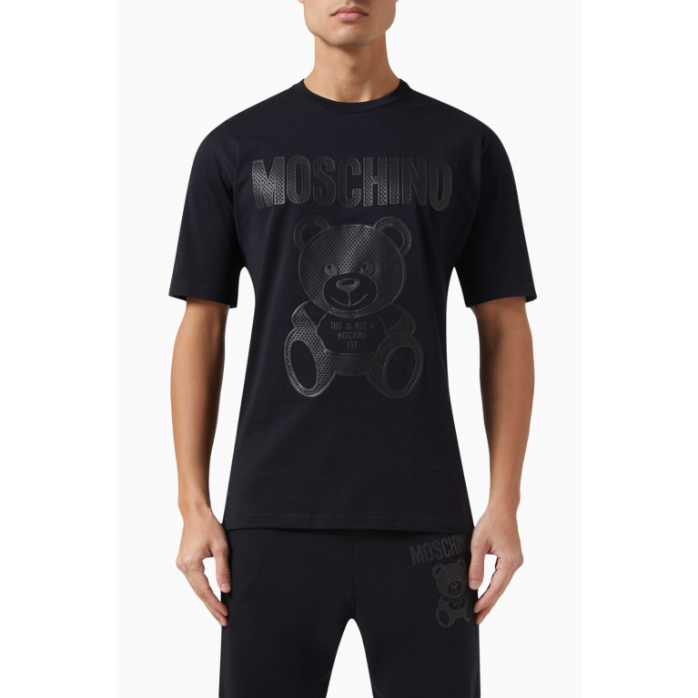 Moschino - Teddy Bear Mesh Logo T-shirt in Organic Cotton Jersey